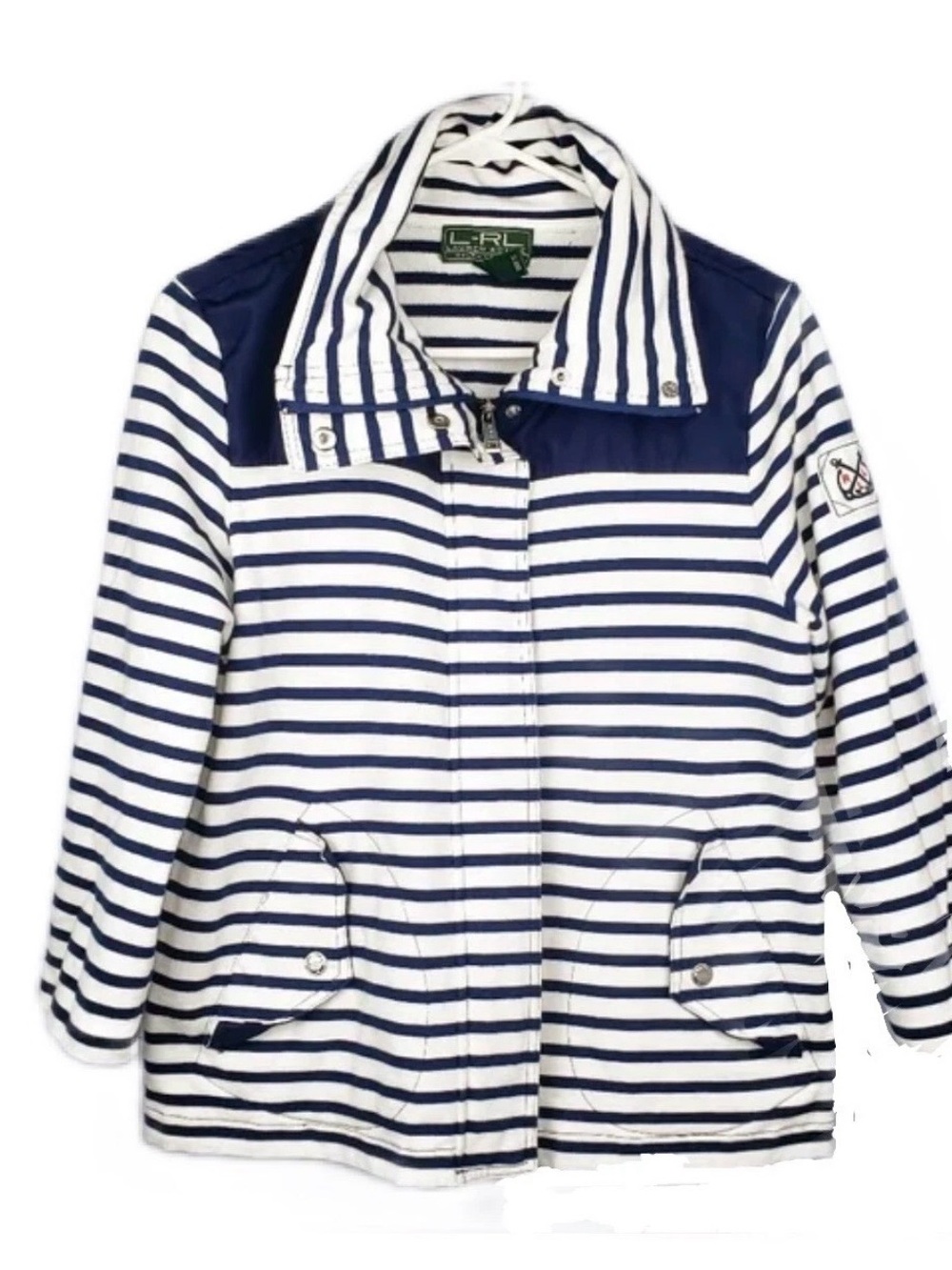 Ralph Lauren White and Navy Striped Kids Rain Jacket
